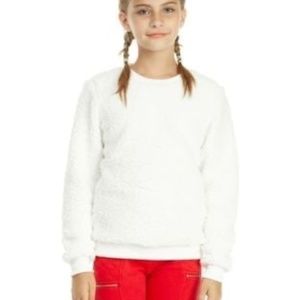 BRAND NEW girl dex white fluffy faux fur sweater size S